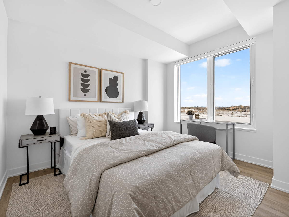 Staged bedroom at 610 Martin Grove.